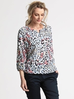 Erfo Coral/Blue Animal Print Blouse