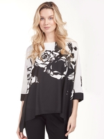 Frank Lyman Black/Ivory Rose Border Print Top