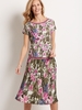 Frank Walder Khaki/Fuschia Tropical Floral Print Blouson Top