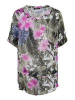 Frank Walder Khaki/Fuschia Tropical Printed Woven Long Top
