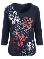 Frank Walder Navy/White/Red Front Print Jersey Top