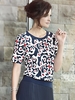 Frank Walder Navy/White/Red Printed Short Sleeve Top