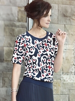 Frank Walder Navy/White/Red Printed Short Sleeve Top