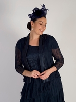 French Navy Feather Flower Headband