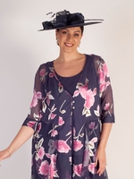French Navy Large Hatinator with Lattice Brim,  Sinamay Bow & Feathers