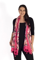 Fuchsia/Orange Abstract Ikat Print with Tasselled Trim