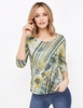 GERRY WEBER Aqua/Yellow Floral and Stripe Printed Top