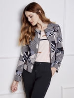 GERRY WEBER Blue/Ecru/Pink Patchwork Effect Zip Jacket