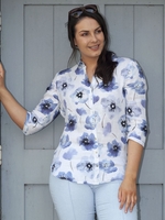 Gerry Weber White/Blue Floral Print Linen Blouse