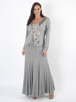 Grey L/S Mixed Fabric Jersey Top