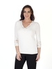 Ivory Embroidered Cutout V-Neck T-Shirt