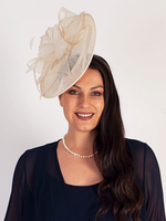 Ivory Saucer Hatinator with Sinamay & Feather Flowers