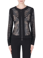 Joseph Ribkoff Black Jersey Zip Front Jacket With Metallic Designs Front