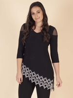 Joseph Ribkoff Black Tunic With Daisy Trim Border