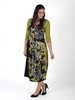 Lime/Blk Garland Floral Placement Barrel Jersey Dress