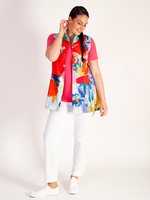 Mint/Coral Abstract Floral Print Button Through Sleeveless Top