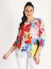 Mint/Coral Abstract Floral Print Jersey Top with 3/4 Batwing Sleeve