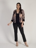Mocha Floral Print Contrast Trim Zip Front Slinky Jersey Top