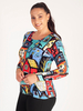 Multi Illustrasted Townscape Print Fine Knit Sweater