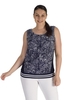 Navy Contrast Trim Printed Stretch Lace Ribbed Waist Cami