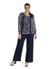 Navy Contrast Trim Printed Stretch Lace Zip Top With Rib Trim