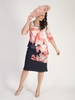 Navy Coral Ivory Garland Print Border Detail Multi Layered Dress