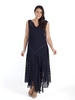 Navy Cowl Neck Bead Stripy Trim Chiffon Dress