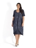 Navy Floral & Stripe Print Wrap Linen Dress