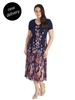 Navy Floral Border Crush Pleat Chiffon Dress