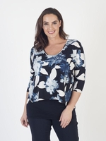 Navy Floral Print Layered Jersey Tunic