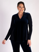 Navy Jersey Top with Velvet Front Panels