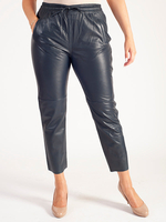 Navy Leather Trouser with Drawstring Detail