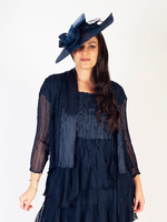 Navy Medium Hatinator with Sinamay Loops & Quills