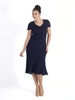 Navy Petal Trim Floral Crush Pleat Dress