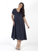 Navy Pintuck Detail Linen Dress