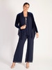 Navy Stretch Velvet Shrug with Contrast Chiffon Trim