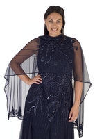 Navy Swirl Beaded Mesh Shawl