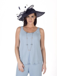 Navy/Ivory Large Bow Diamante and Pearl Trim Hat