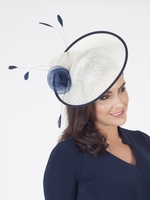 Navy/Ivory Sinamay Base With Crin Rosettes and Coque Feathers Hatinator