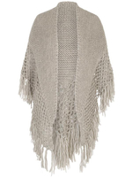 Oatmeal Wool Blend Large Fringed Shawl with Crocheted Panel
