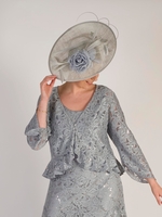 Pale Blue Saucer Hatinator with Rose Flower,  Sinamay Loops,  Feathers & Quills