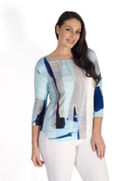 Pale Blue/Grey Abstract Sky Print 3/4 Sleeve Top