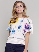 Passioni Ecru Jersey Top with Floral Woven Front