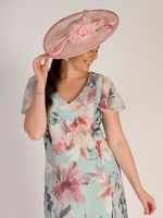 Pink Saucer Hatinator with Rose Flower,  Sinamay Loops,  Feathers & Quills