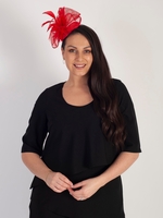 Red Pillbox Fascinator with Feather & Bows