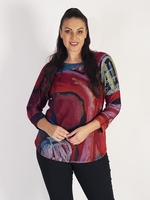 Red/Multi Abstract Print Round Neck Top