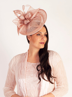 Rose Saucer Hatinator with Sinamay & Feather Flowers