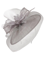 Silver Grey Sinamay Disc Feather and Crystal Detail Hatinator
