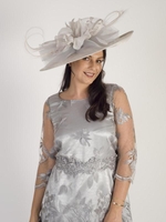 Silver Large Hatinator With Flower,  Crin,  Feathers & Curls