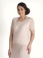 Soft Peach Knit Top with Corded Lace Front Inset